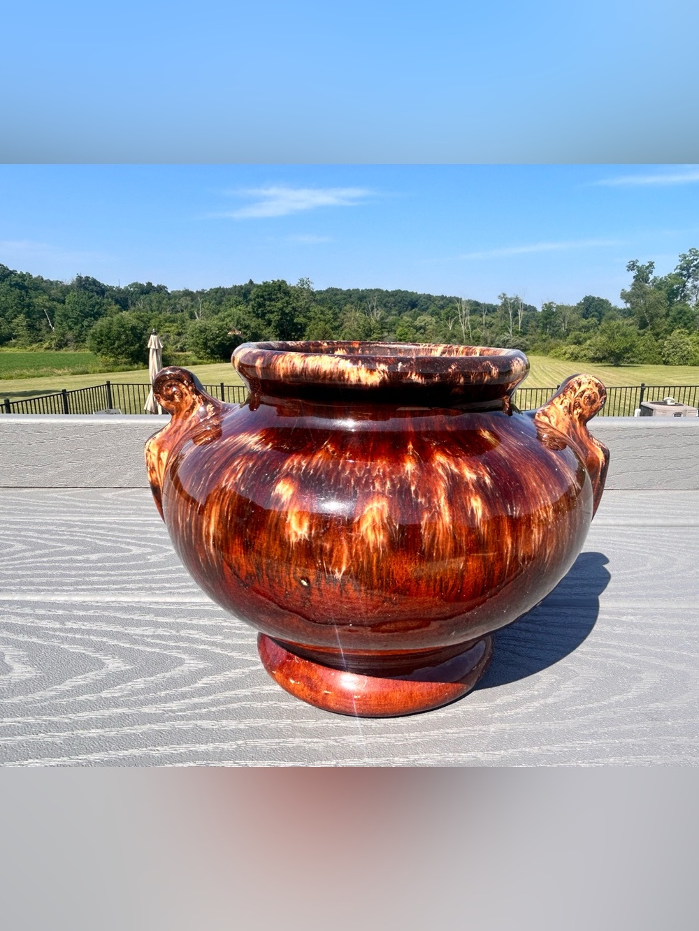 Vintage Brush McCoy Art Pottery Jardiniere Planter Vase Onyx Glaze Drip Glaze